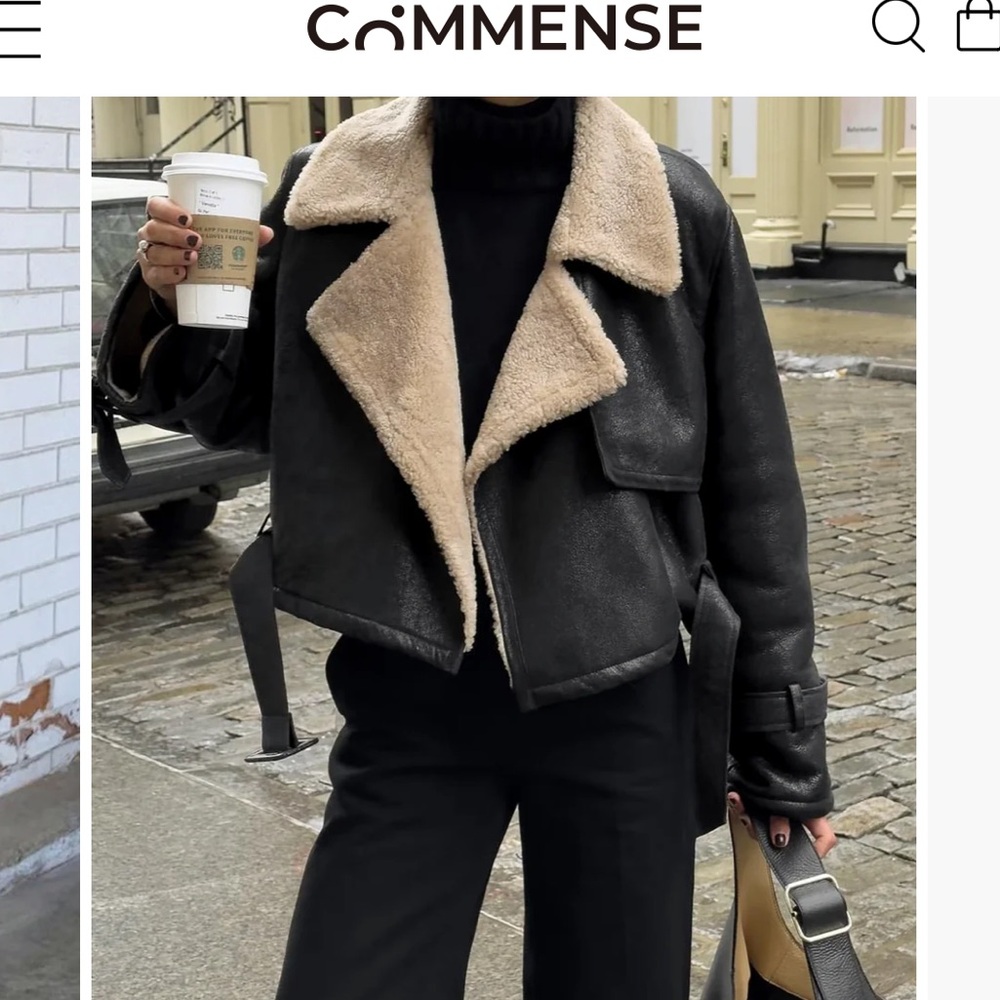 NWOT Women's Black and Cream Shearling Jacket
